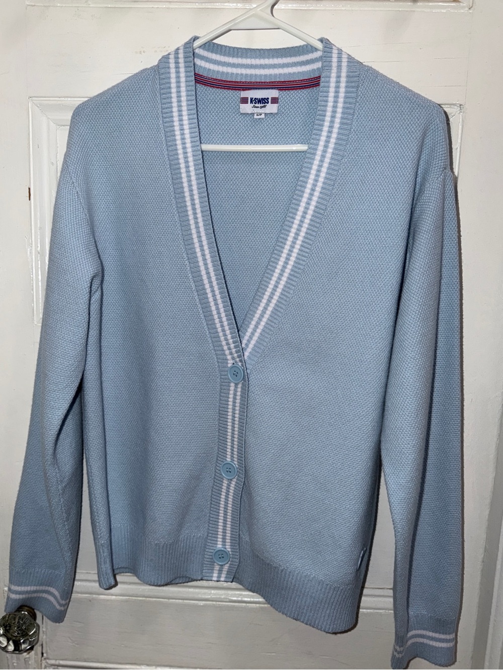 K-Swiss Light Blue Varsity Sweater Knit Cardigan - Women's Size Small